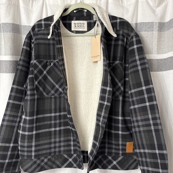 NWT Scotch & Soda Mens Medium Sherpa-Lined Plaid Jacket Double Chest Pocket - Picture 3 of 15